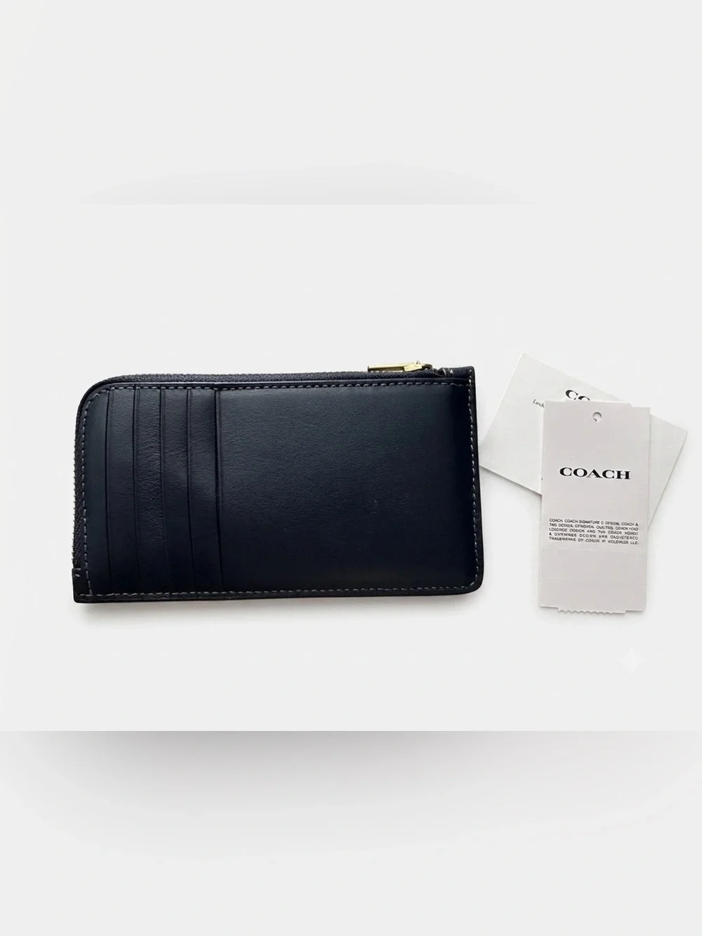 NWT Coach Refined Calf Leather New York Zip Card Case Wallet Navy Brass CZ112